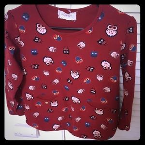 Cotton Basic 3/4 sleeve Owl print knit top